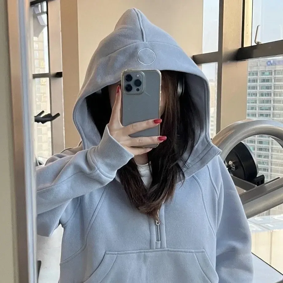 Pale-blue half-zip hoodie