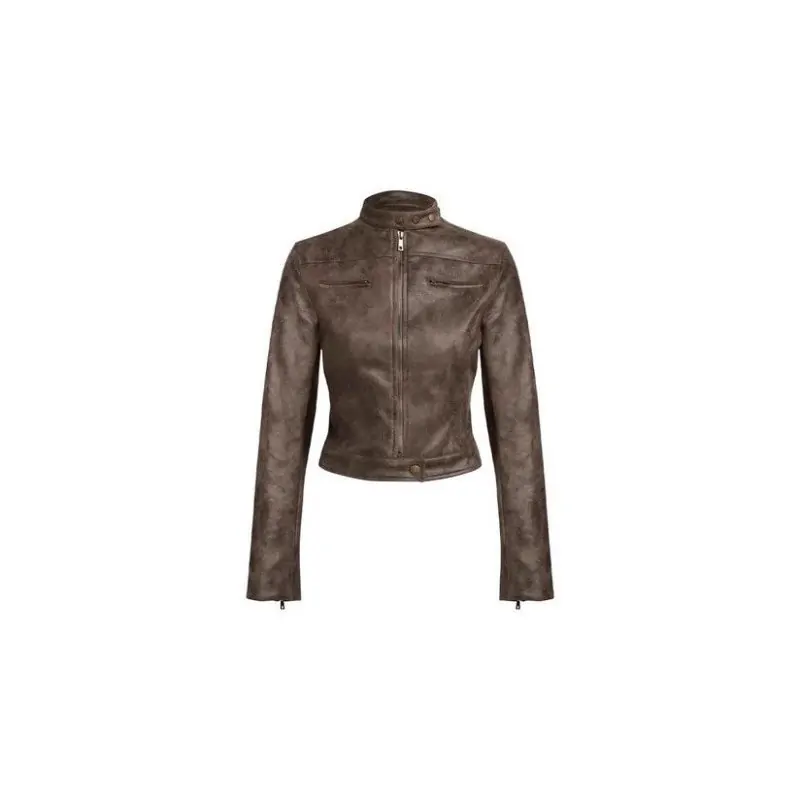 Brown moto jacket isolated on white on a verified product product page