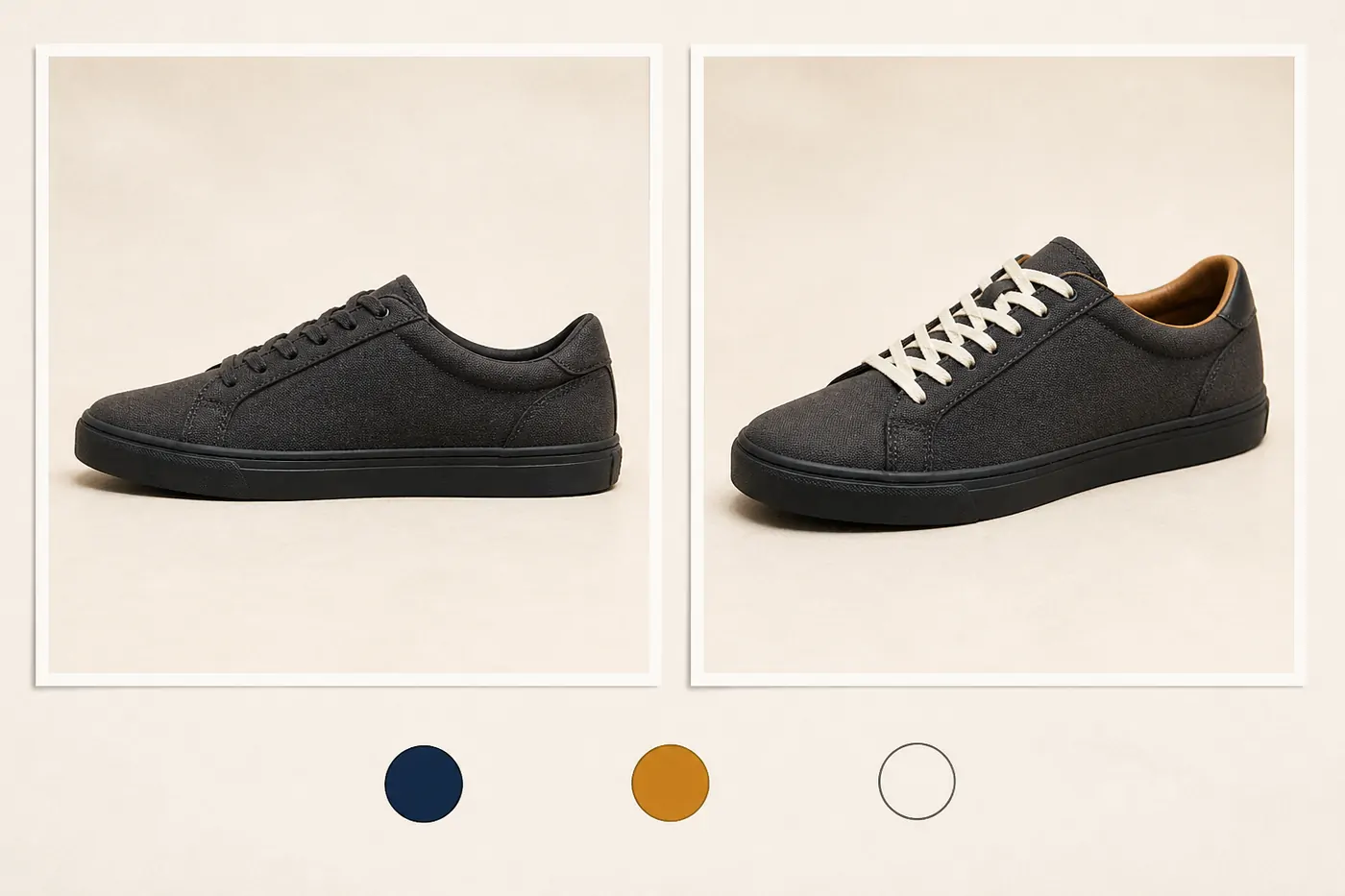 Illustrated unbranded shoe source view beside a separate inspection view with visible, different, and hidden details